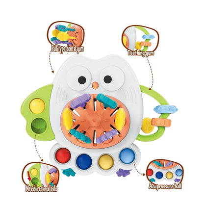 Sensory Owl Toy with Pull Strings and Activity Buttons