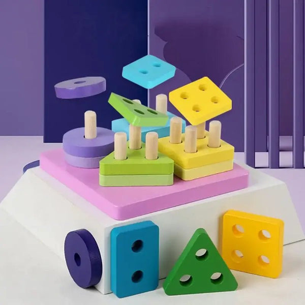 Wooden Shape Sorting Column Puzzle Set